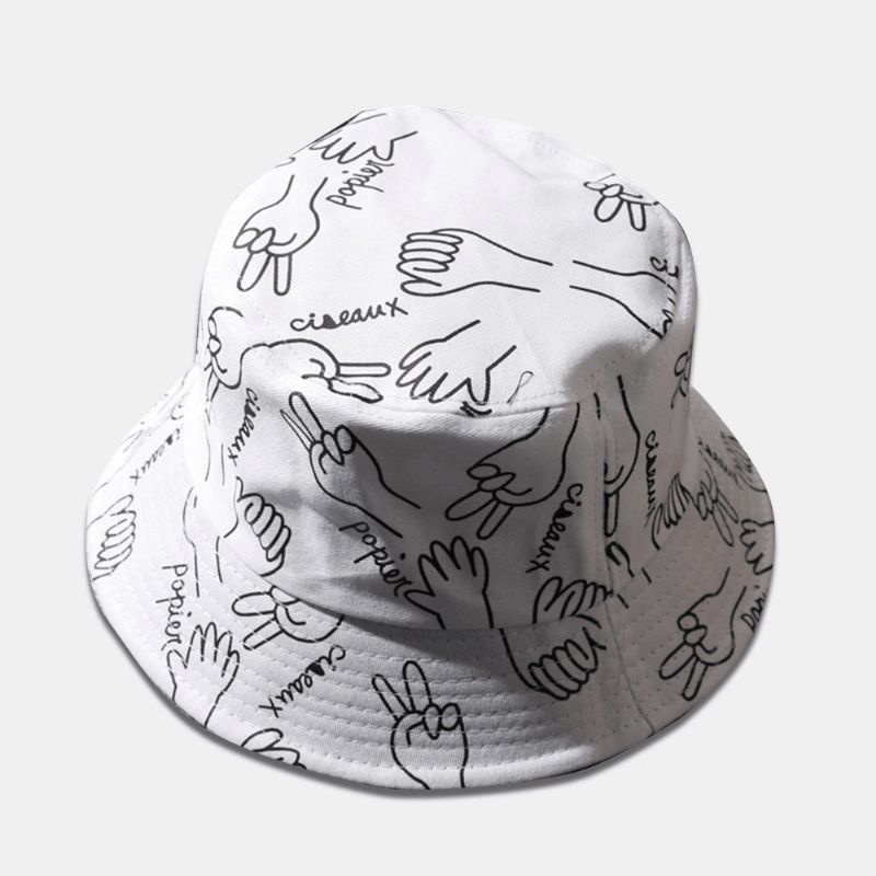 Unisex Bomullsbokstaver Linjetegning Gester Graffiti Mote Sunshade Bucket Hat