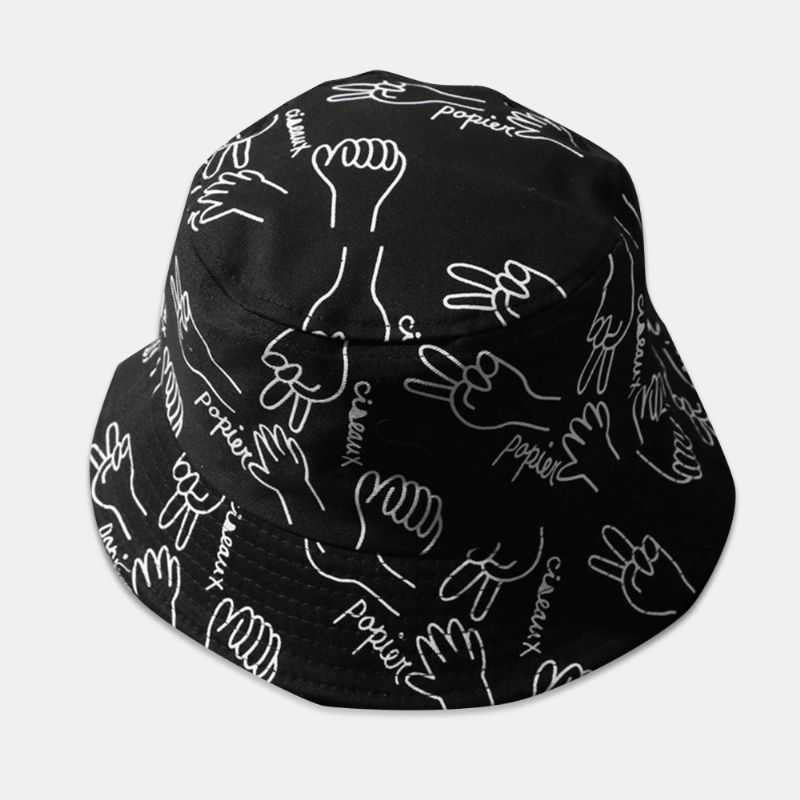 Unisex Bomullsbokstaver Linjetegning Gester Graffiti Mote Sunshade Bucket Hat