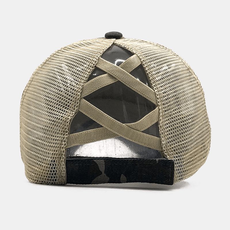 Unisex Camouflage Stretch Fit Cap Mesh Pustende Trucker Hat Cross Hestehale Baseball Cap