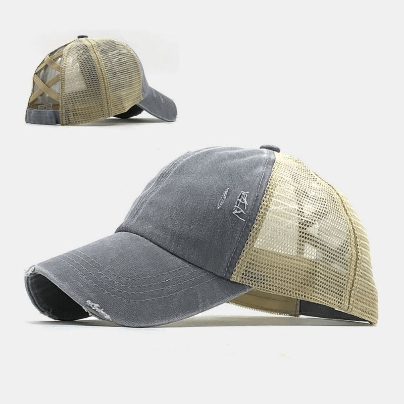 Unisex Camouflage Stretch Fit Cap Mesh Pustende Trucker Hat Cross Hestehale Baseball Cap