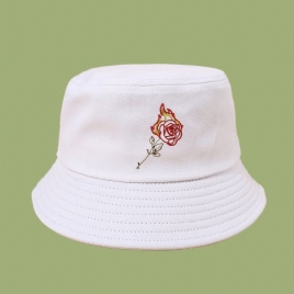 Unisex Flame Rose Broderi Solhatt Bomull Enkel Solkrem Bøttehatt