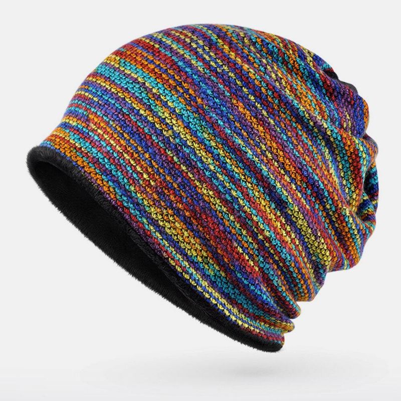 Unisex Plus Velvet Varm Tykk Utendørs Blandet Farge Uformell Personlighet Brimless Beanie