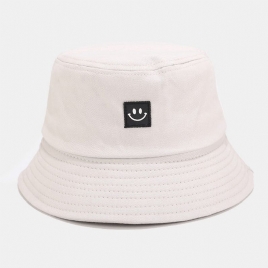 Unisex Smilemønster Patch Solhatt Med Bred Skygge All-Match Utendørs Uformelt Solskjerming Bøttehatt