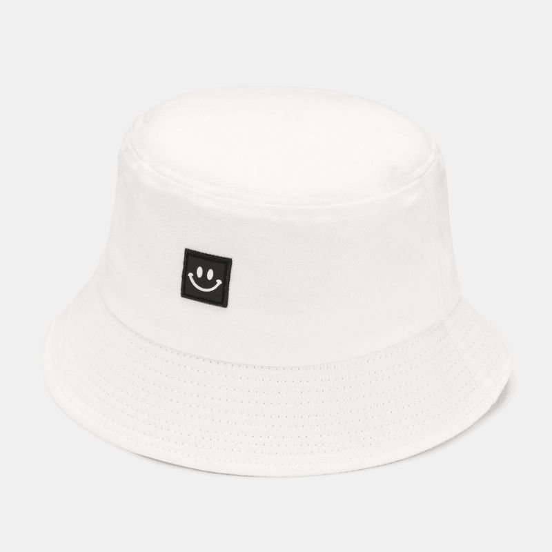 Unisex Smilemønster Patch Solhatt Med Bred Skygge All-Match Utendørs Uformelt Solskjerming Bøttehatt