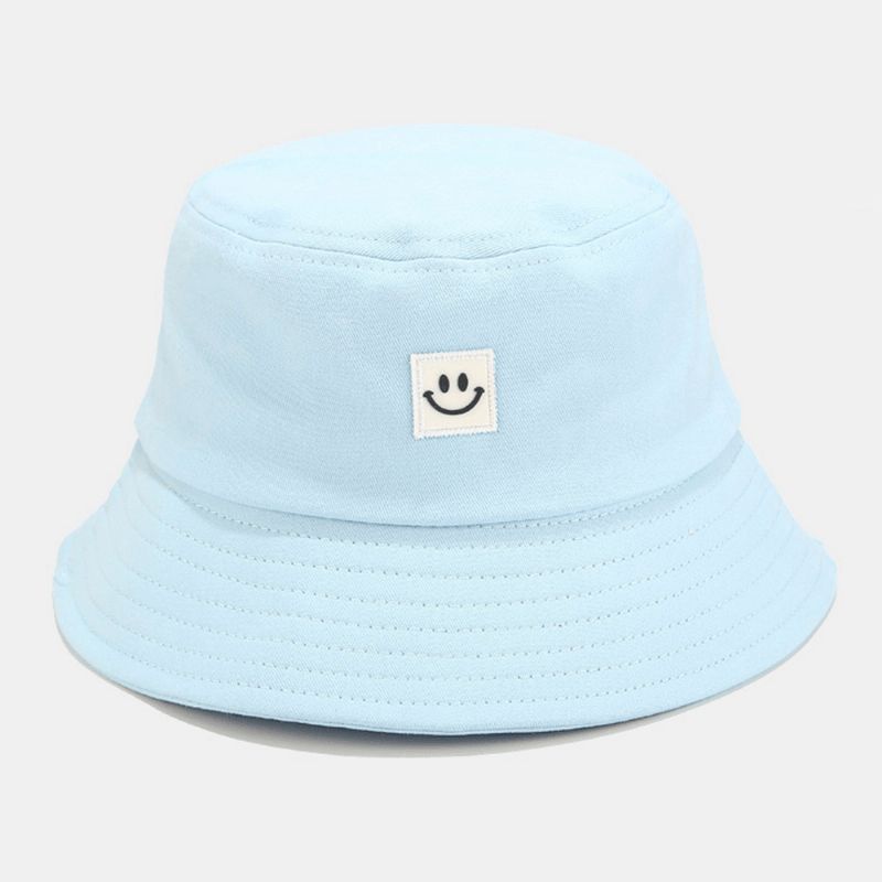 Unisex Smilemønster Patch Solhatt Med Bred Skygge All-Match Utendørs Uformelt Solskjerming Bøttehatt