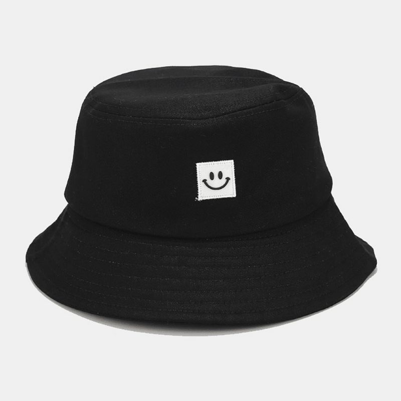 Unisex Smilemønster Patch Solhatt Med Bred Skygge All-Match Utendørs Uformelt Solskjerming Bøttehatt