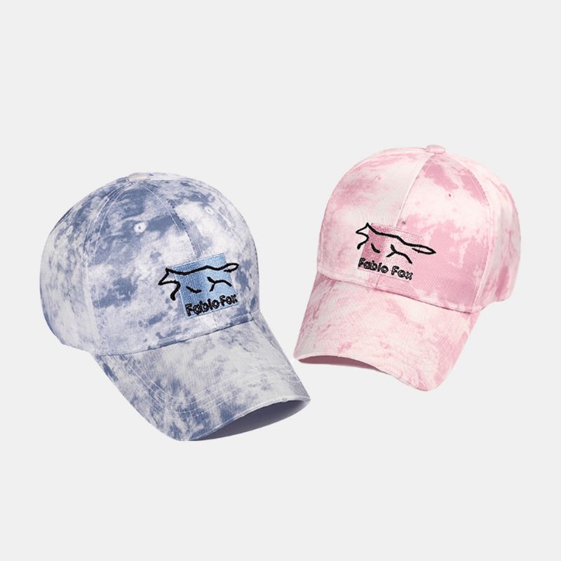 Unisex Tie-Dye Ivy Cap Little Fox Broderimønster Utendørs Solskjerm Avslappet Justerbar Cap Baseballhatter