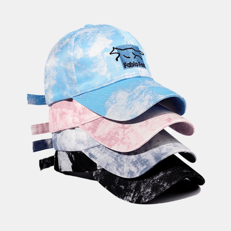 Unisex Tie-Dye Ivy Cap Little Fox Broderimønster Utendørs Solskjerm Avslappet Justerbar Cap Baseballhatter