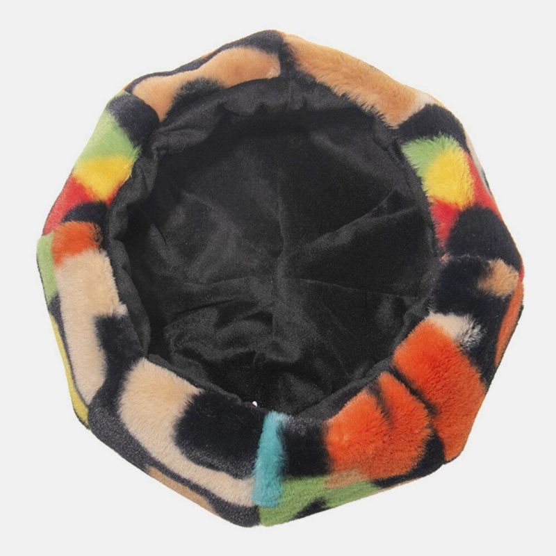 Unisex Tie-Dye Plysj Britisk Stil Varm Myk Kausal Malerhatt Beret Lue Åttekantet Lue