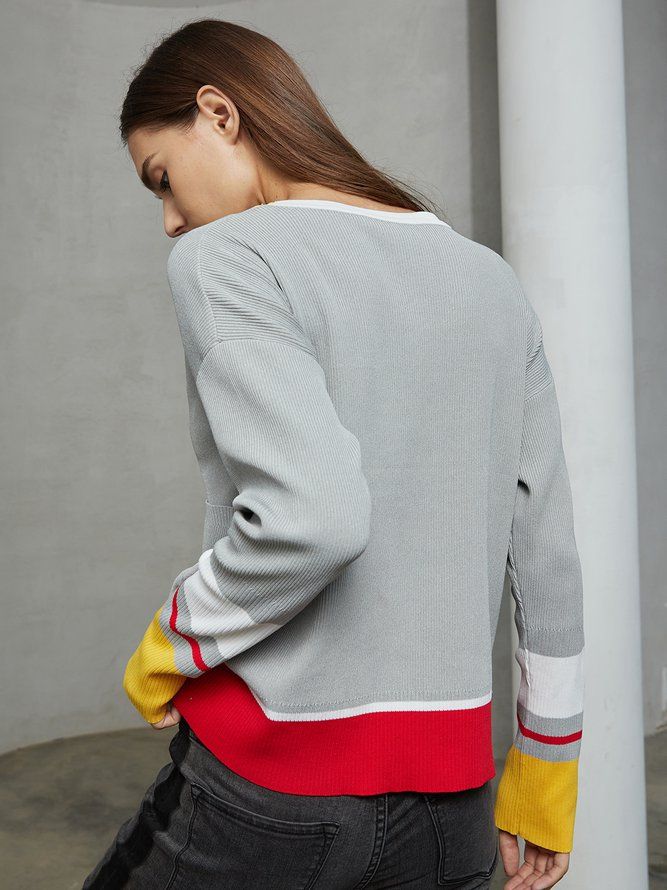 Color-Block Casual Langermet Genser