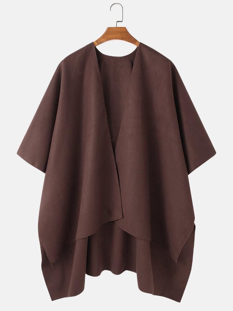 Menns Solid Åpen Front Uformell Høy Lav Hem Oversized Cape Cardigans