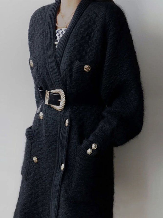 V-Hals Langermet Elegant Regular Fit Sweater Coat