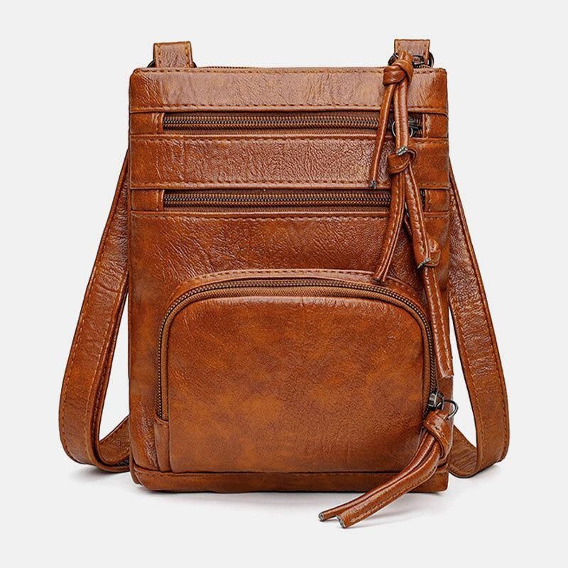 Kvinne Kunstskinn Retro Enkel Myk 6.3 Tommers Telefonveske Med Flere Lommer Skulderveske Crossbody-Veske