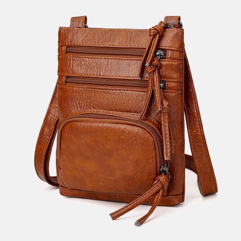 Kvinne Kunstskinn Retro Enkel Myk 6.3 Tommers Telefonveske Med Flere Lommer Skulderveske Crossbody-Veske