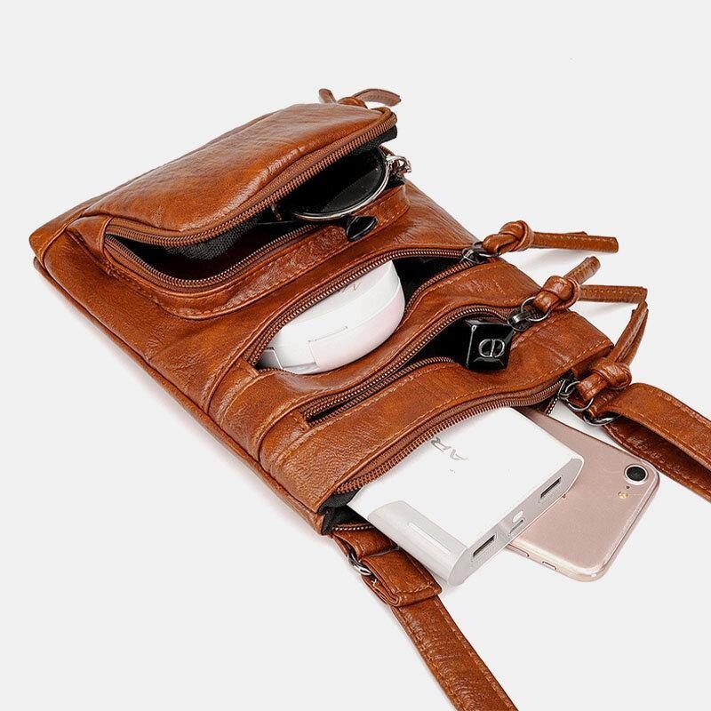 Kvinne Kunstskinn Retro Enkel Myk 6.3 Tommers Telefonveske Med Flere Lommer Skulderveske Crossbody-Veske