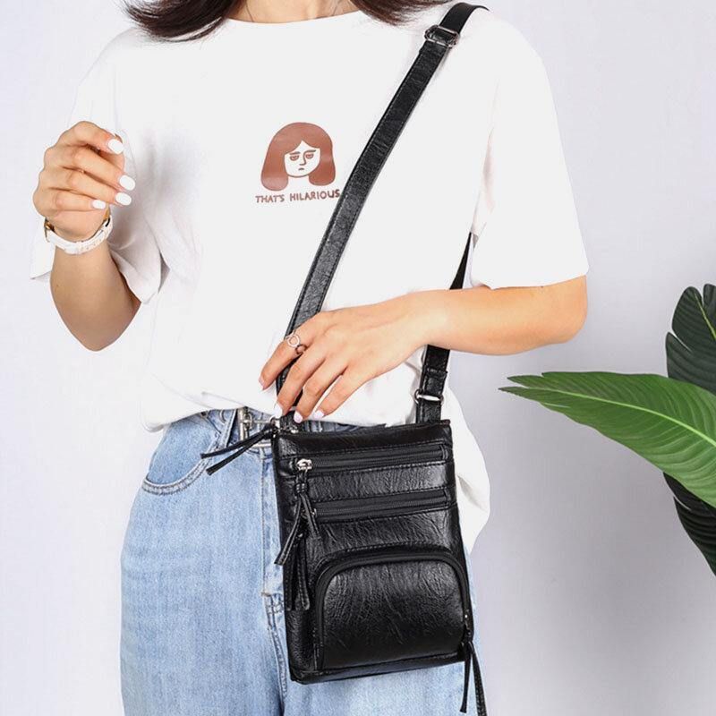 Kvinne Kunstskinn Retro Enkel Myk 6.3 Tommers Telefonveske Med Flere Lommer Skulderveske Crossbody-Veske