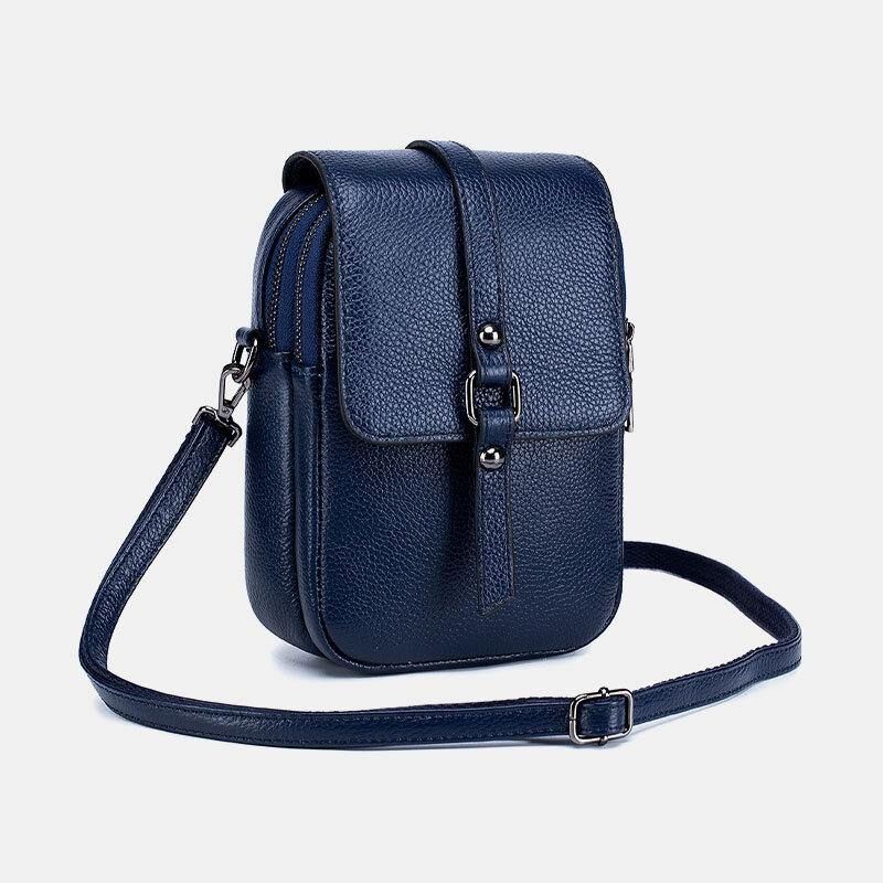 Kvinner Ekte Skinn Uformell Retro Flerlags Øretelefonhull 6.5 Tommers Telefonveske Crossbody-Veske