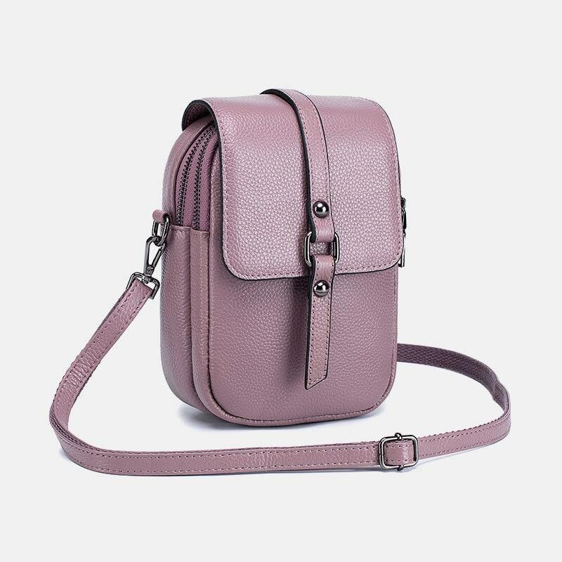 Kvinner Ekte Skinn Uformell Retro Flerlags Øretelefonhull 6.5 Tommers Telefonveske Crossbody-Veske