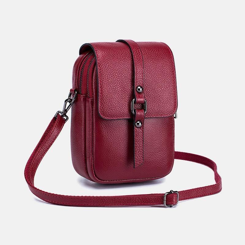 Kvinner Ekte Skinn Uformell Retro Flerlags Øretelefonhull 6.5 Tommers Telefonveske Crossbody-Veske