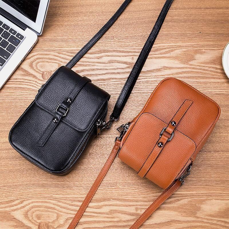 Kvinner Ekte Skinn Uformell Retro Flerlags Øretelefonhull 6.5 Tommers Telefonveske Crossbody-Veske