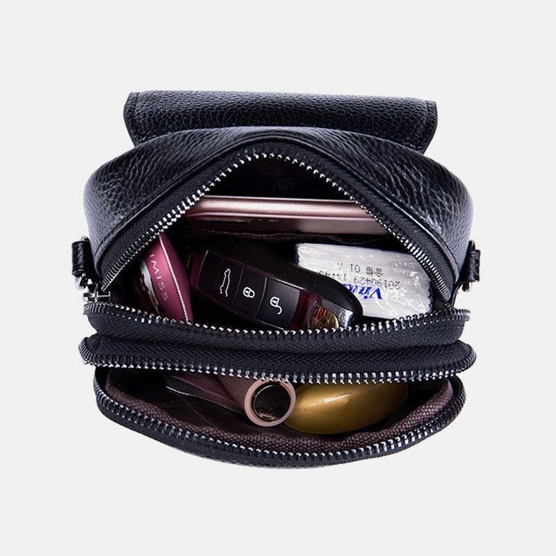 Kvinner Ekte Skinn Uformell Retro Flerlags Øretelefonhull 6.5 Tommers Telefonveske Crossbody-Veske