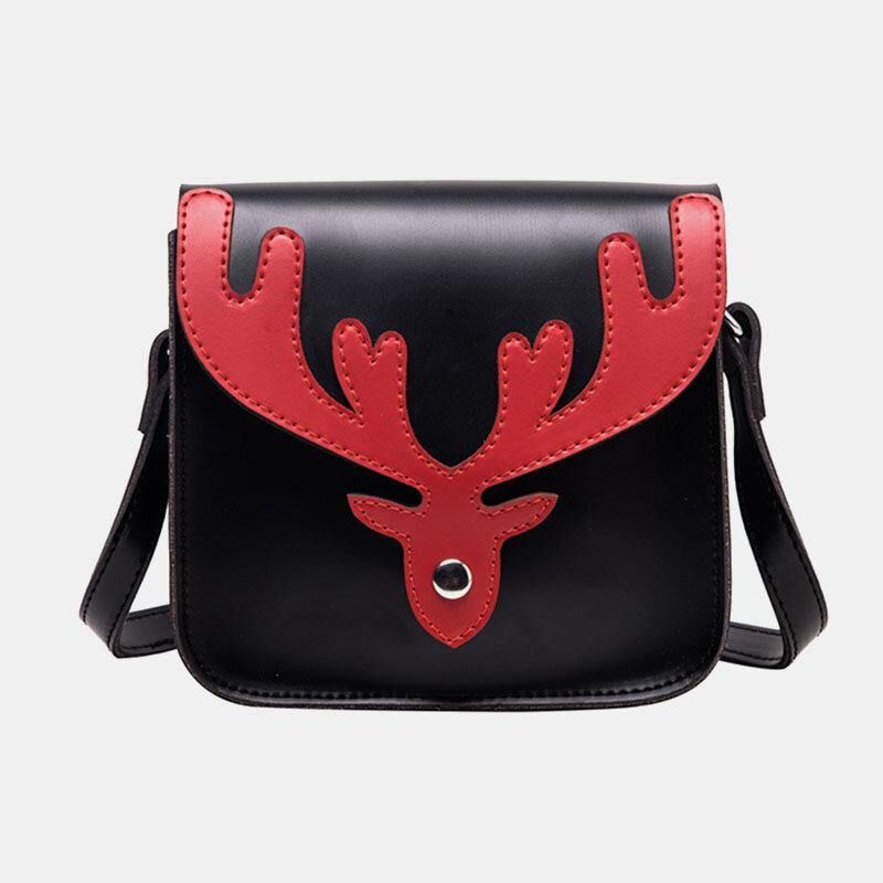 Kvinner Faux Leather Contrast Color Christmas Elg Mønster Liten Firkantet Bag Crossbody Bag Skulderveske