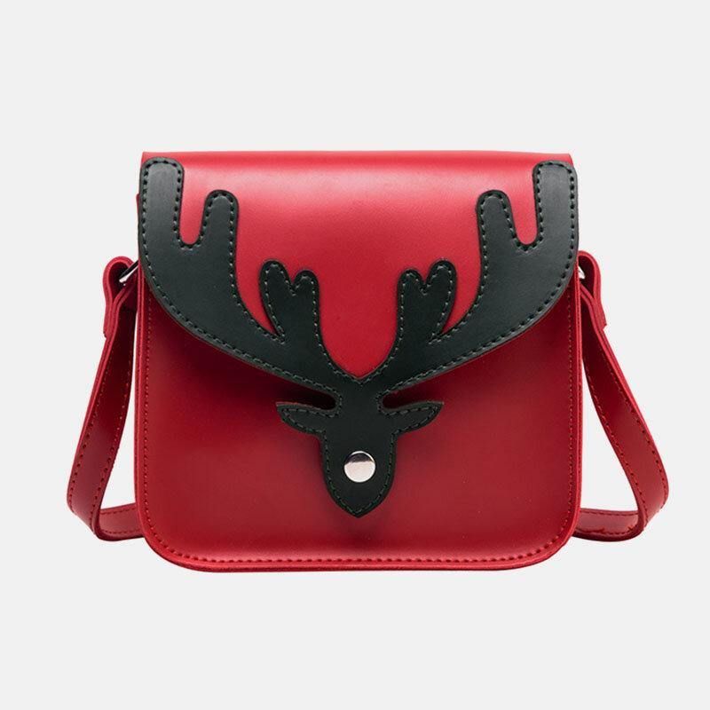 Kvinner Faux Leather Contrast Color Christmas Elg Mønster Liten Firkantet Bag Crossbody Bag Skulderveske