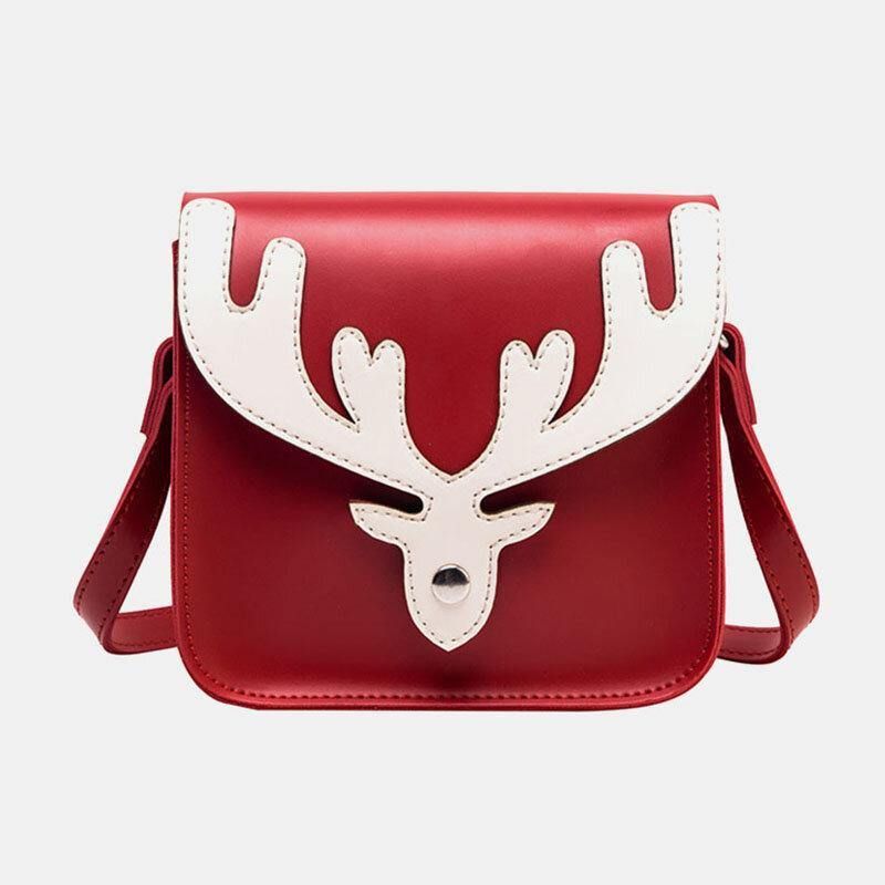 Kvinner Faux Leather Contrast Color Christmas Elg Mønster Liten Firkantet Bag Crossbody Bag Skulderveske