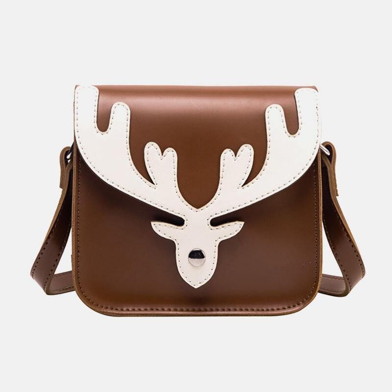 Kvinner Faux Leather Contrast Color Christmas Elg Mønster Liten Firkantet Bag Crossbody Bag Skulderveske