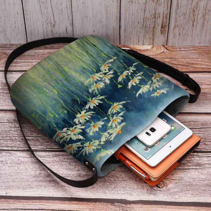 Kvinner Filt Blomster Mønster Utskrifter Crossbody Bag Skulderveske