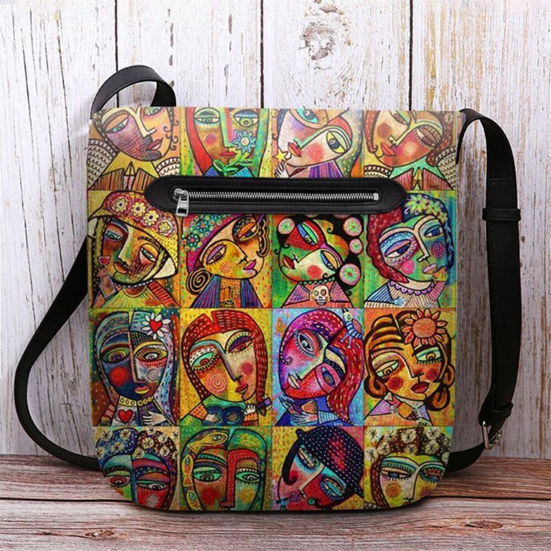 Kvinner Filt Flerfarget Tegneseriefigur Print Crossbody Bag Skulderveske