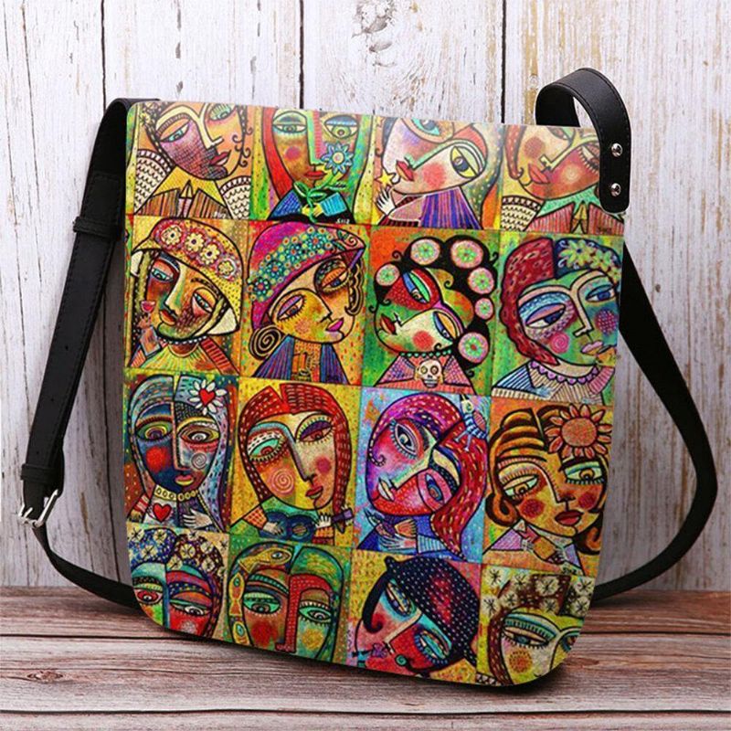 Kvinner Filt Flerfarget Tegneseriefigur Print Crossbody Bag Skulderveske