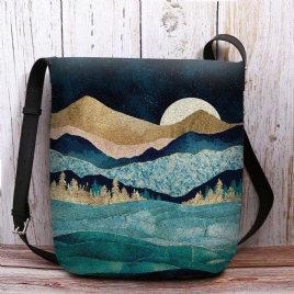 Kvinner Filt Mountain Treetop Landscape Print Bag Crossbody Bag Skulderveske