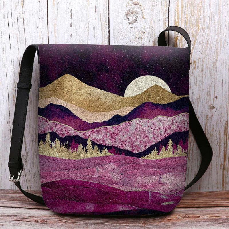 Kvinner Filt Mountain Treetop Landscape Print Bag Crossbody Bag Skulderveske