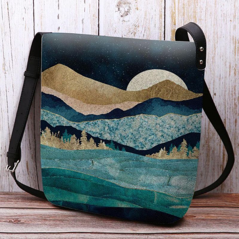 Kvinner Filt Mountain Treetop Landscape Print Bag Crossbody Bag Skulderveske