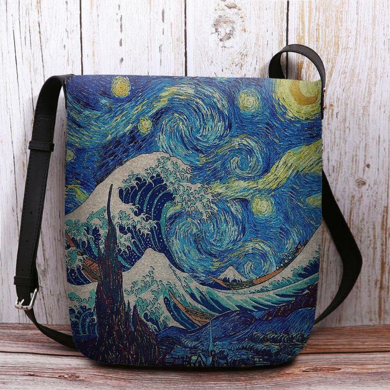 Kvinner Filt Sea Wave Stjernehimmel Mønster Oljemaleri Stil Utskrifter Crossbody Bag Skulderveske