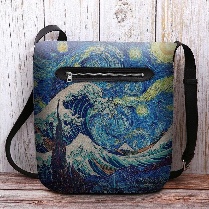 Kvinner Filt Sea Wave Stjernehimmel Mønster Oljemaleri Stil Utskrifter Crossbody Bag Skulderveske