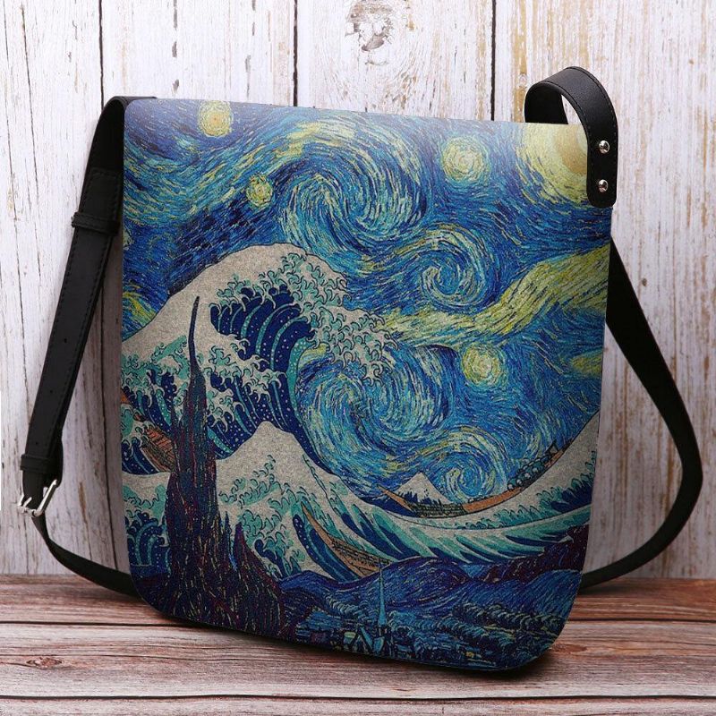 Kvinner Filt Sea Wave Stjernehimmel Mønster Oljemaleri Stil Utskrifter Crossbody Bag Skulderveske