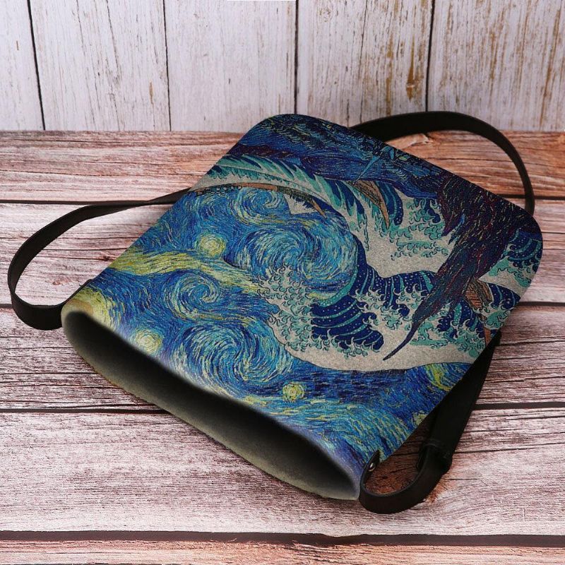 Kvinner Filt Sea Wave Stjernehimmel Mønster Oljemaleri Stil Utskrifter Crossbody Bag Skulderveske