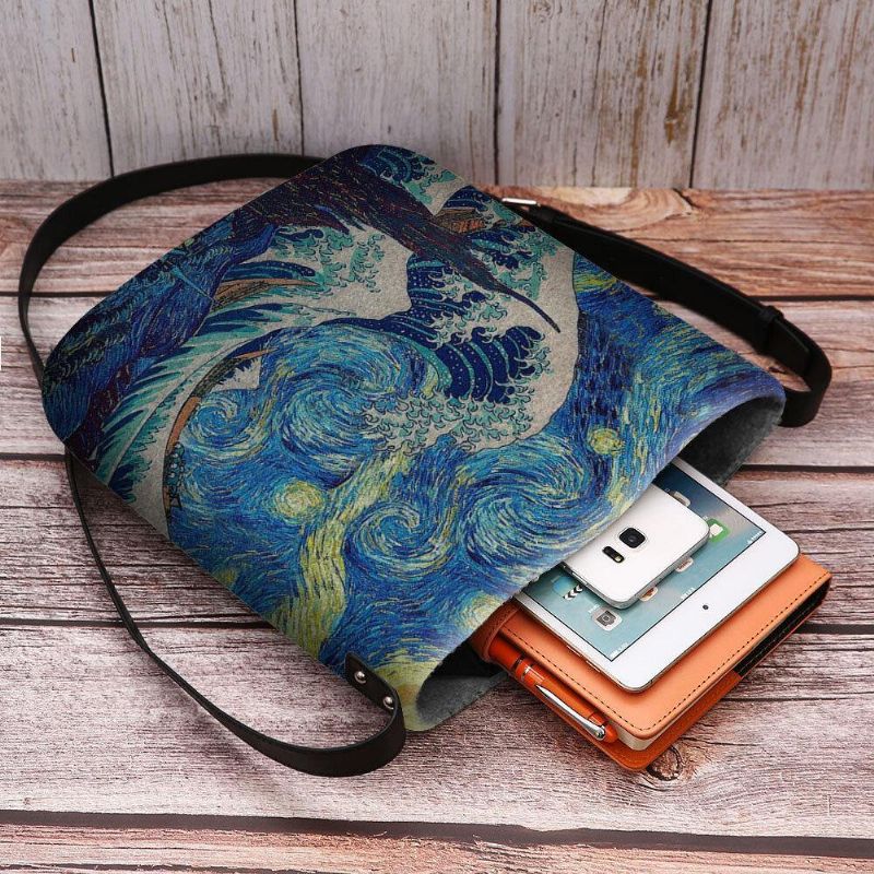 Kvinner Filt Sea Wave Stjernehimmel Mønster Oljemaleri Stil Utskrifter Crossbody Bag Skulderveske