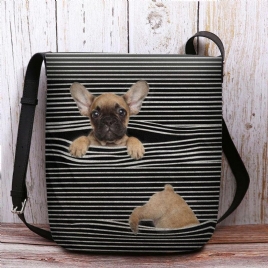 Kvinner Filt Uformell Stripe Søt 3D Dog Printing Mønster Crossbody Bag Skulderveske