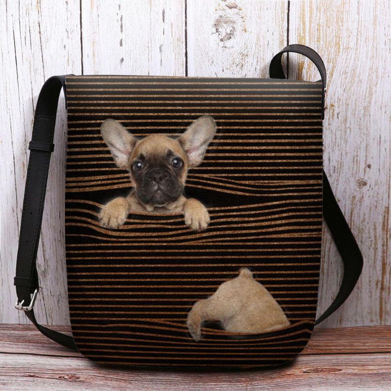 Kvinner Filt Uformell Stripe Søt 3D Dog Printing Mønster Crossbody Bag Skulderveske