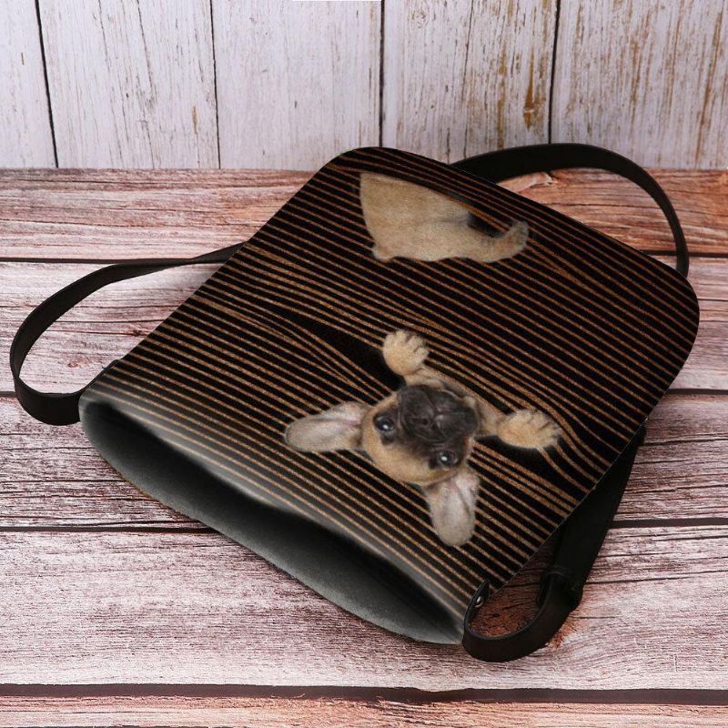 Kvinner Filt Uformell Stripe Søt 3D Dog Printing Mønster Crossbody Bag Skulderveske