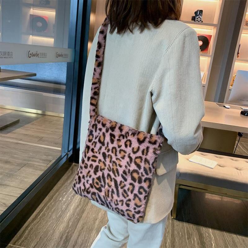 Kvinner Følte Mykt Leopardmønster Søt Uformell Personlighet Skulderveske Crossbody-Veske