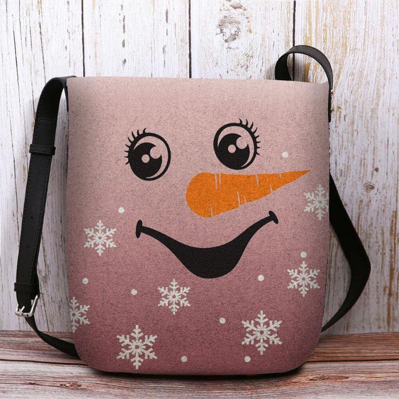 Kvinner Følte Søt Festlig Jul Smile Snømann Snøfnugg Print Crossbody Bag Skulderveske