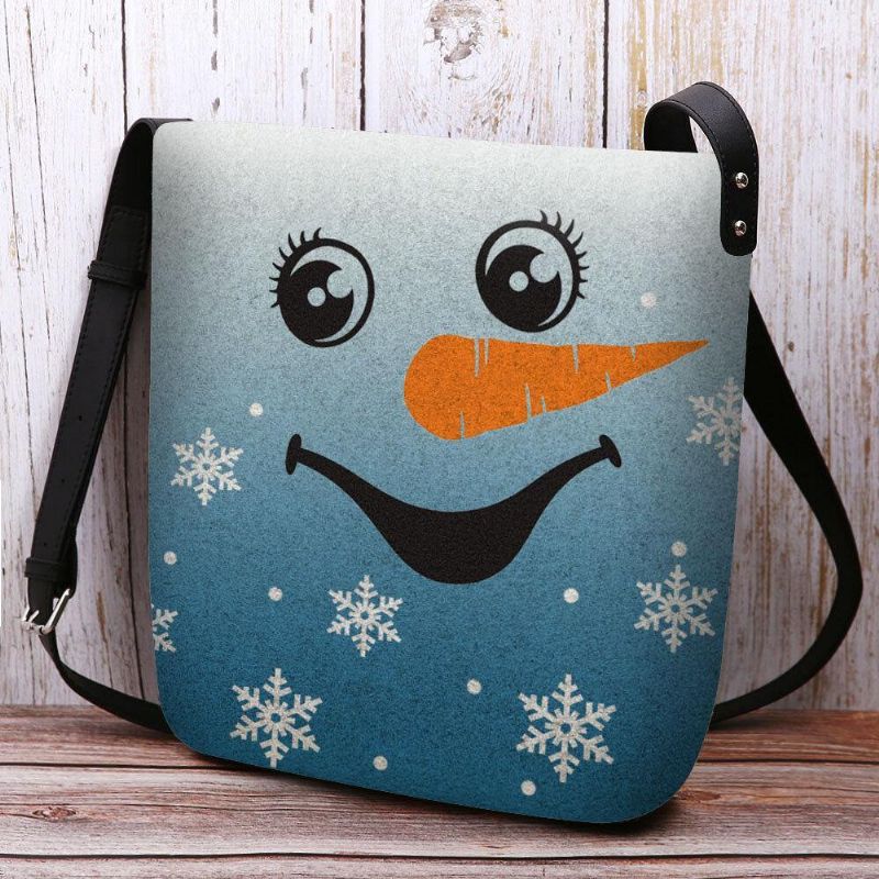 Kvinner Følte Søt Festlig Jul Smile Snømann Snøfnugg Print Crossbody Bag Skulderveske