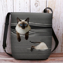 Kvinner Følte Søt Tegneserie Katt Striper Mønster Multi-Carry Crossbody Bag Skulderveske