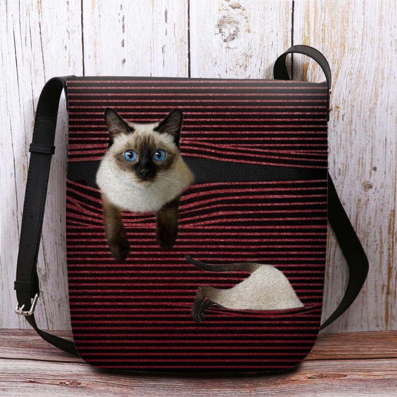 Kvinner Følte Søt Tegneserie Katt Striper Mønster Multi-Carry Crossbody Bag Skulderveske