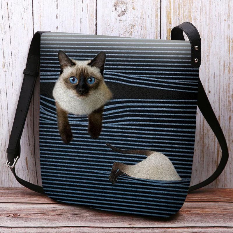 Kvinner Følte Søt Tegneserie Katt Striper Mønster Multi-Carry Crossbody Bag Skulderveske