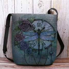 Kvinner Følte Uformell Vintage 3D Dragonfly Blomsterutskriftsmønster Crossbody Bag Skulderveske